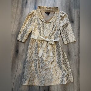 Etcetera Gold and Cream Textured Dress with Raffia Touch